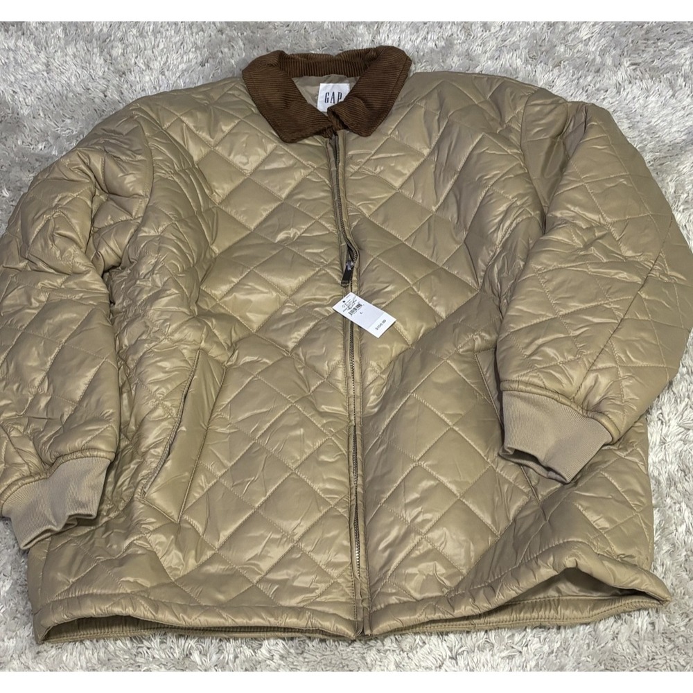 GAP Relaxed Quilted Nylon‎ Jacket Women's Size L Gold Khaki Brown